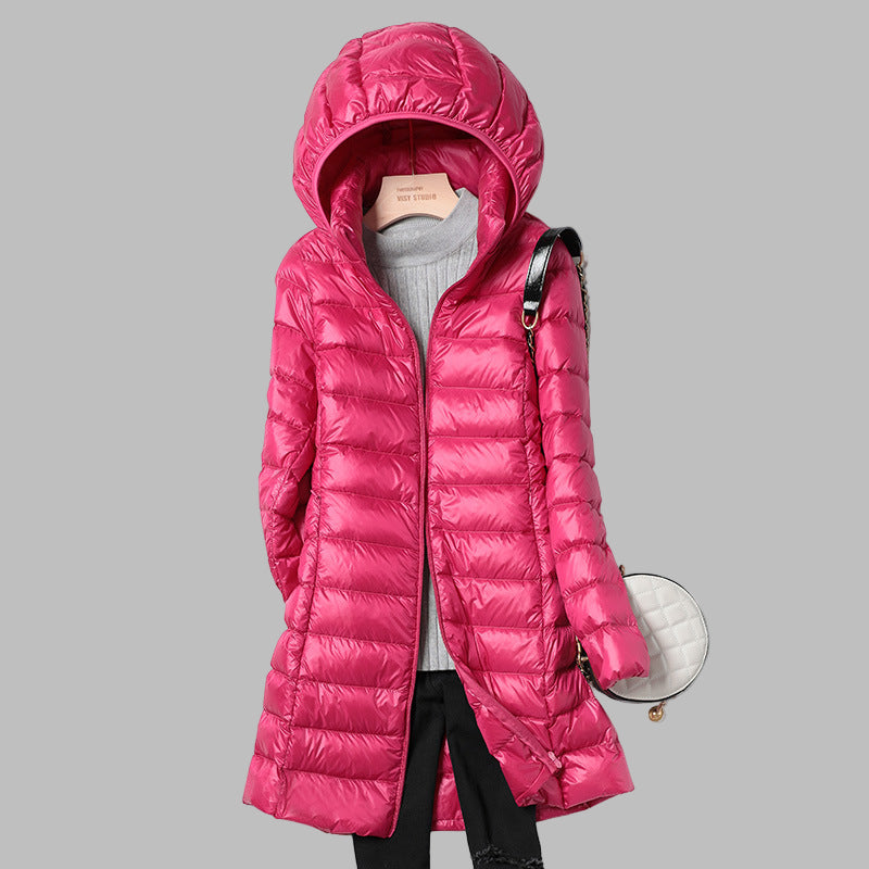 Long Down Jacket with Detachable Hood for Women Stay Warm and Stylish All Season Long