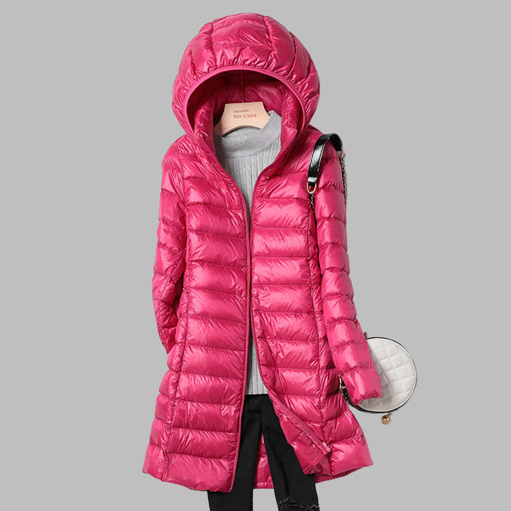 Long Down Jacket with Detachable Hood for Women Stay Warm and Stylish All Season Long