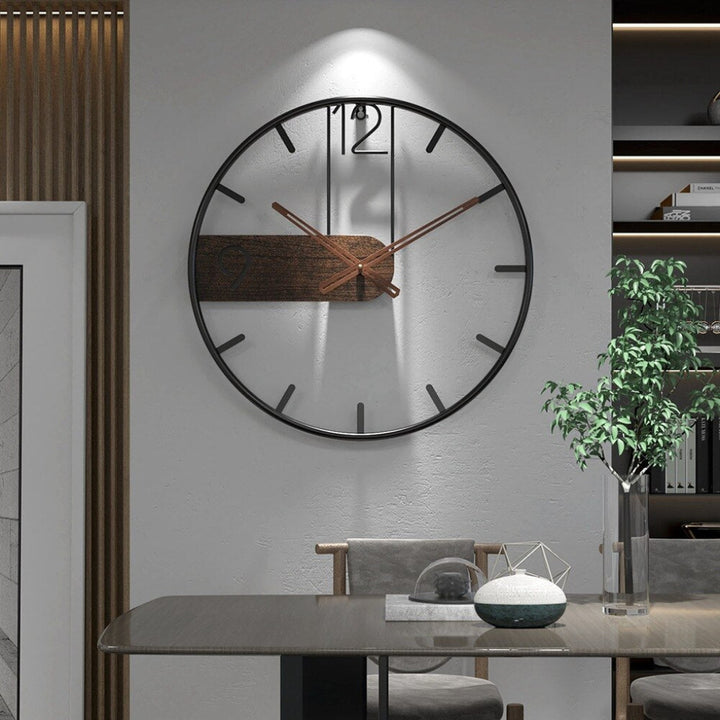 Modern Wall Clock in Steel and Walnut