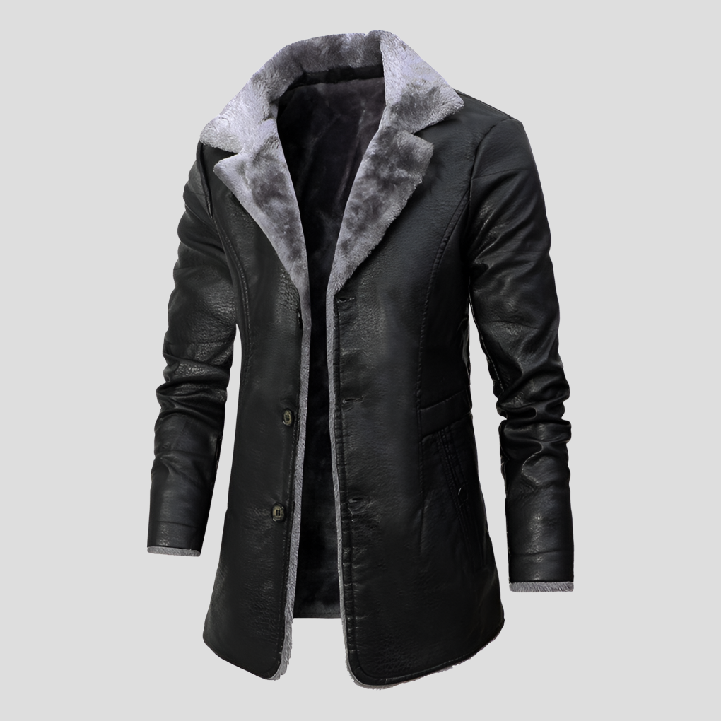 Men Shearling-Lined Leather Coat