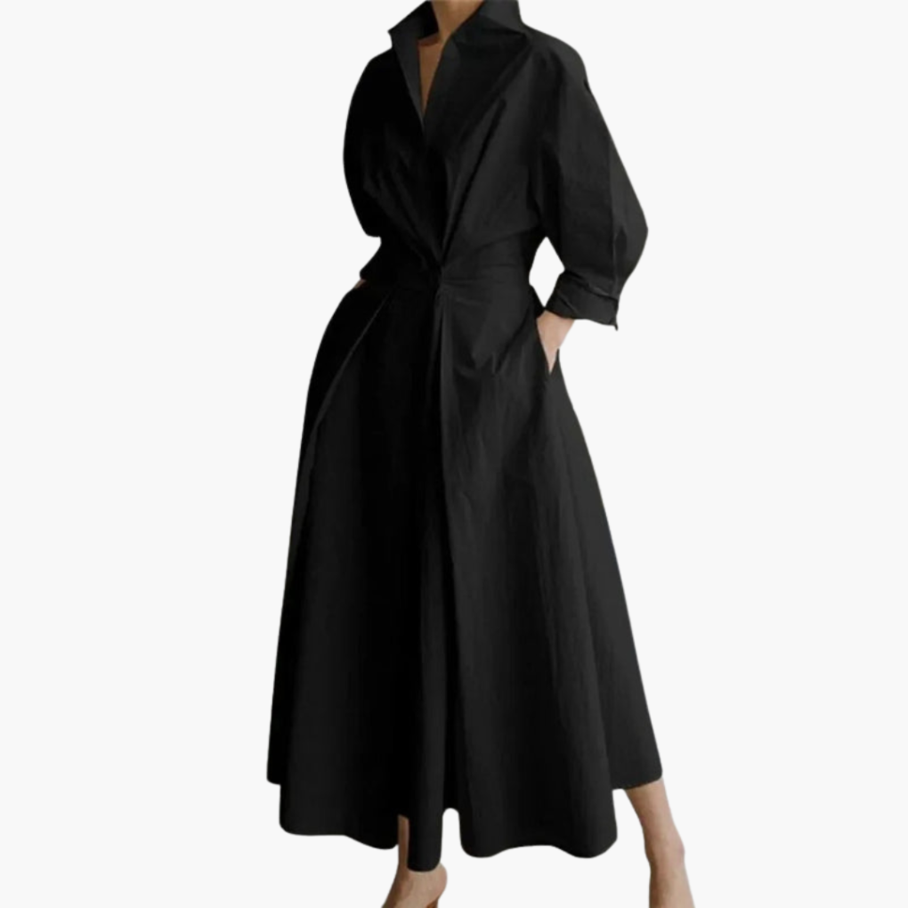 Women’s Long Shirt Dress with Waist Detail and Button Front