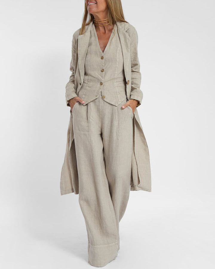 Linen 2-Piece Set with Wide-Leg Trousers and Waistcoat – Alma