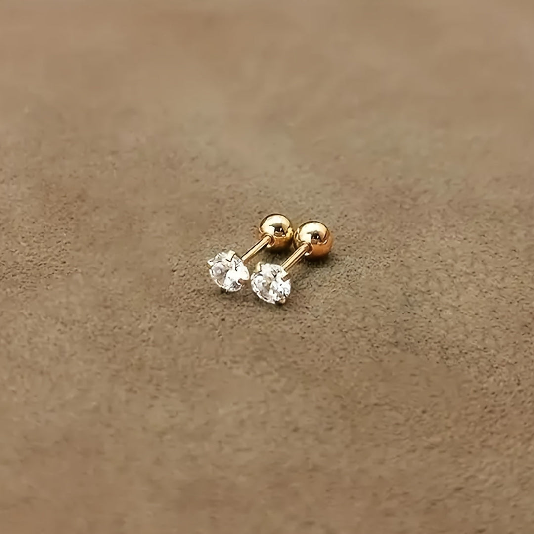Stylish Cubic Zirconia Titanium Steel Stud Earrings - Lumen