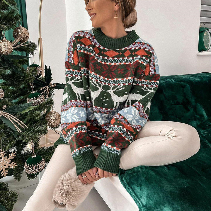 Women's Christmas jumper with jacquard pattern and round neck, relaxed fit