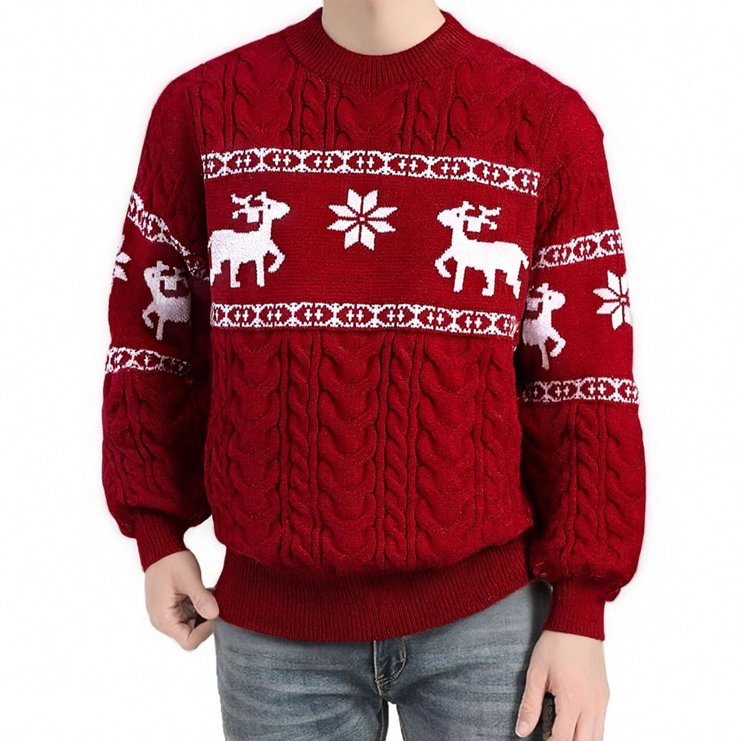 Men's naff Christmas jumper with reindeer, knitted jacquard with crew neck