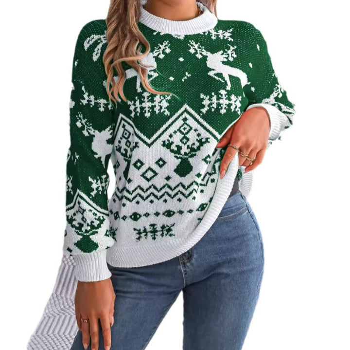 Women's Christmas jumper with reindeer and puff sleeves – red or green
