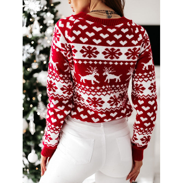 Women's Christmas jumper with reindeer and snowflakes, soft knit
