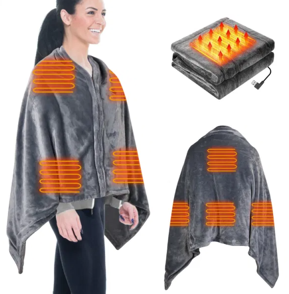 USB heated poncho with zip, 150 x 80 cm with 8 zones and 3 settings