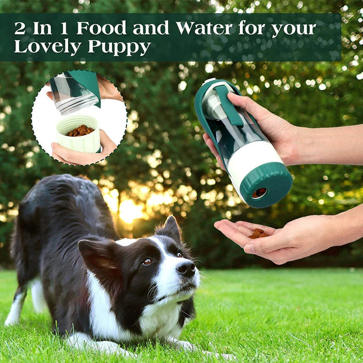 Portable Water &amp; Food Bottle for Dogs with 2-in-1 Design
