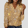Elegant V Neck Glitter Blouse with Long Sleeves