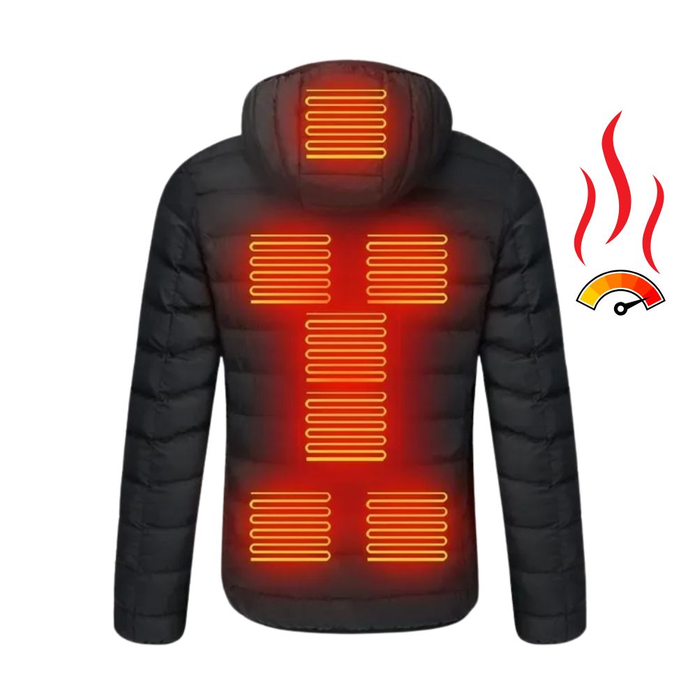 Heated unisex jacket with 10 heat zones and power bank