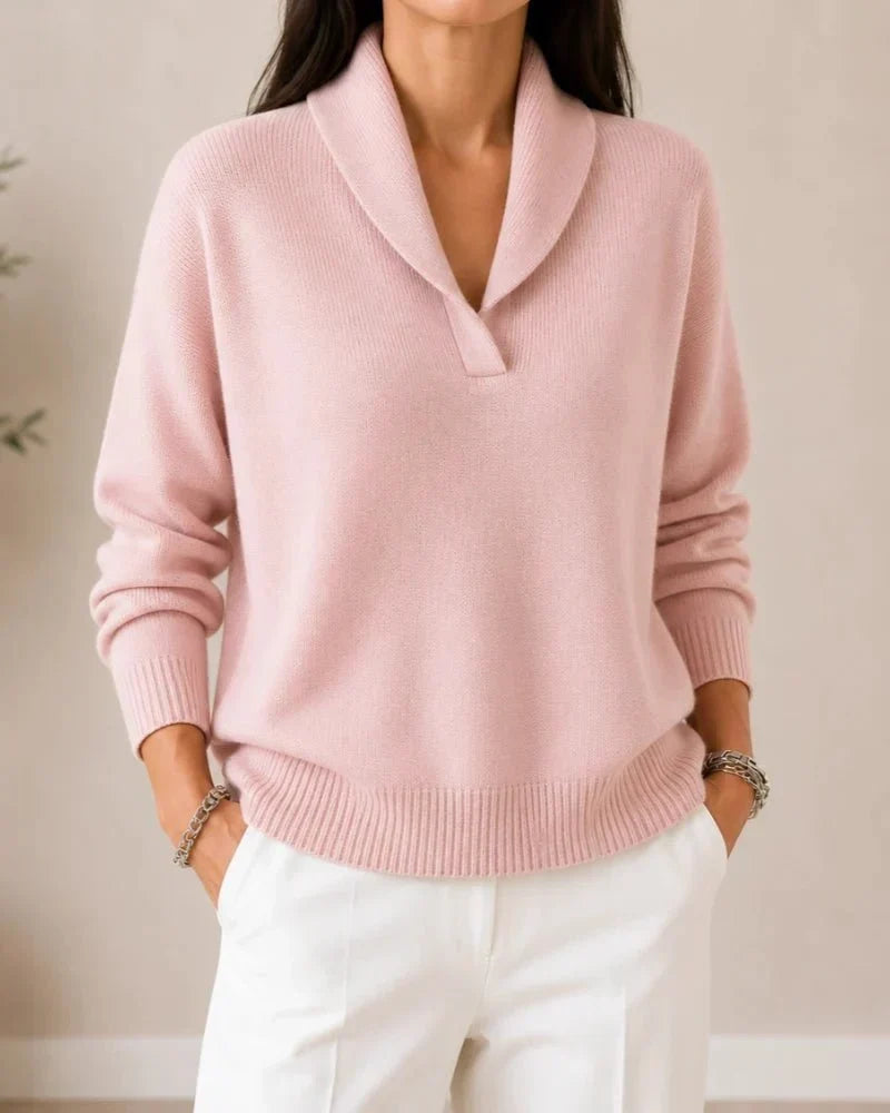 Soft V-Neck Jumper with Cowl Collar