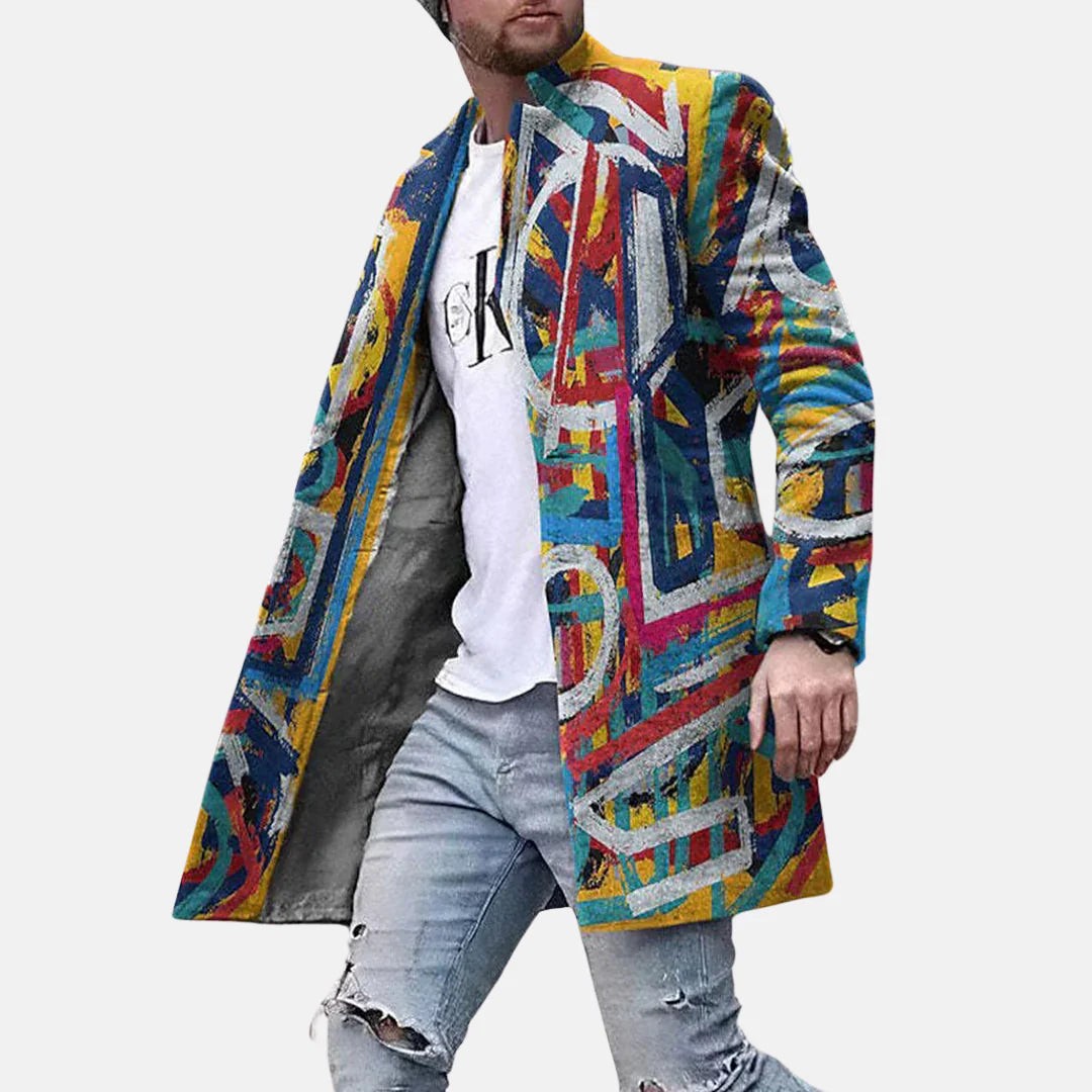 Street Print Coat – Casual &amp; Adjustable Men’s Jacket