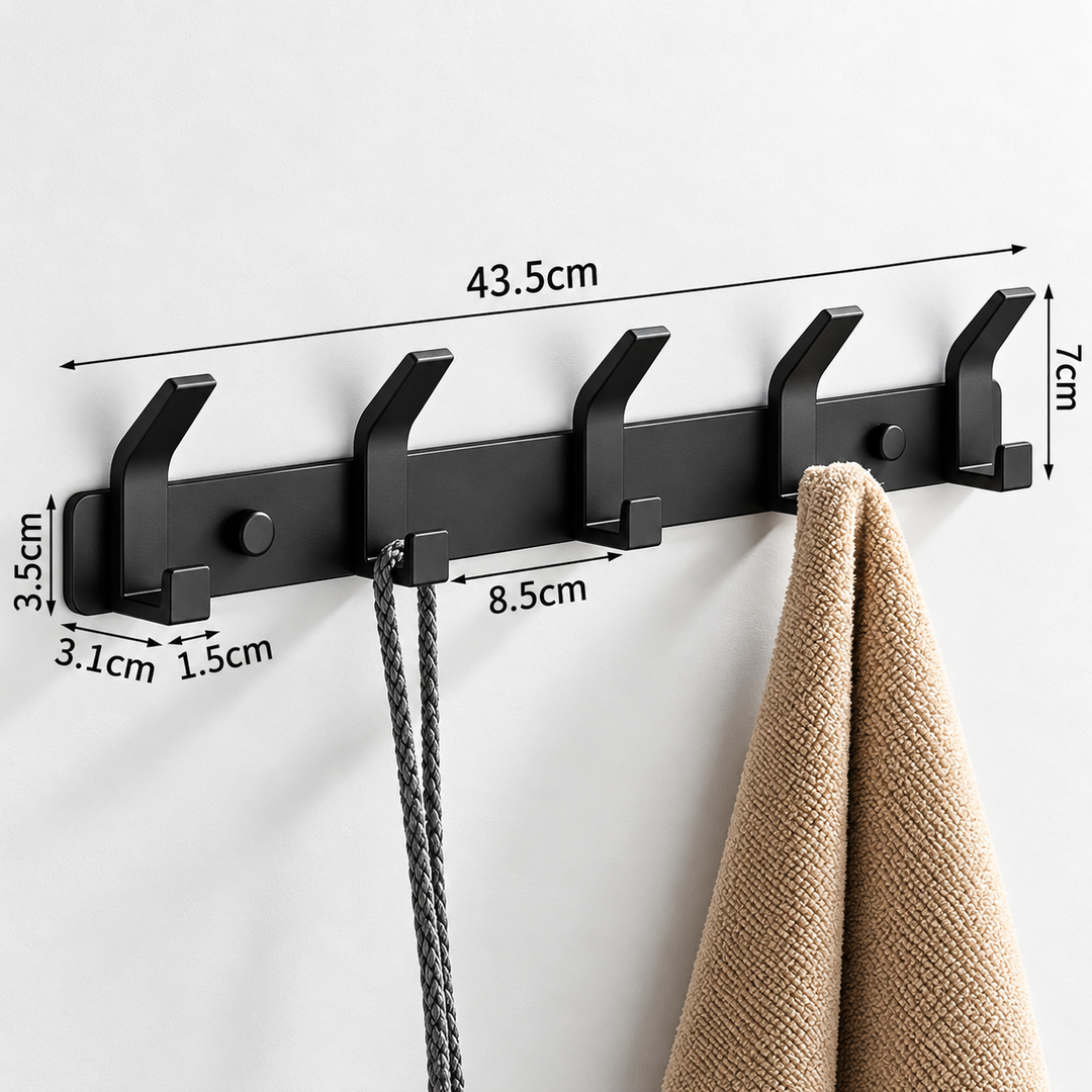 Aluminium Wall Hooks – 3, 4, 5 or 6 Hooks | Bathroom Towel Rail
