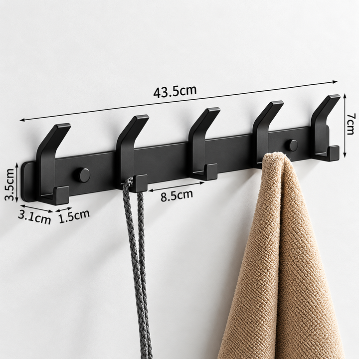 Aluminium Wall Hooks – 3, 4, 5 or 6 Hooks | Bathroom Towel Rail