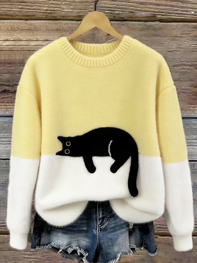 Oversized Jumper with Cat Print