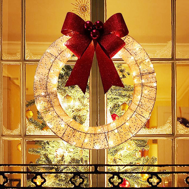 Light-up Christmas wreath with large red bow, 50 cm