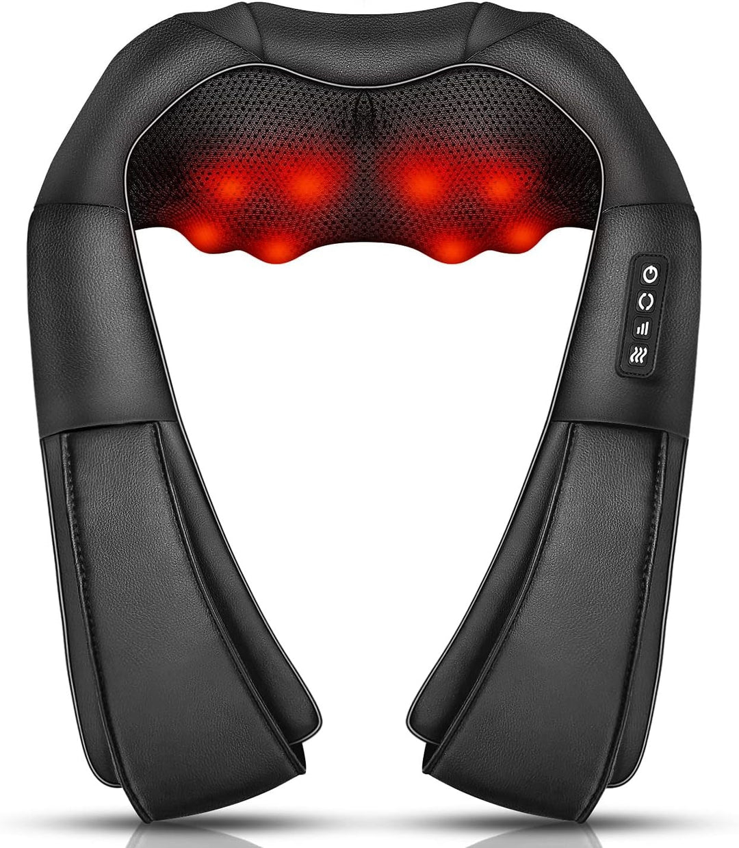 Shiatsu neck massager with heat and 4 kneading heads