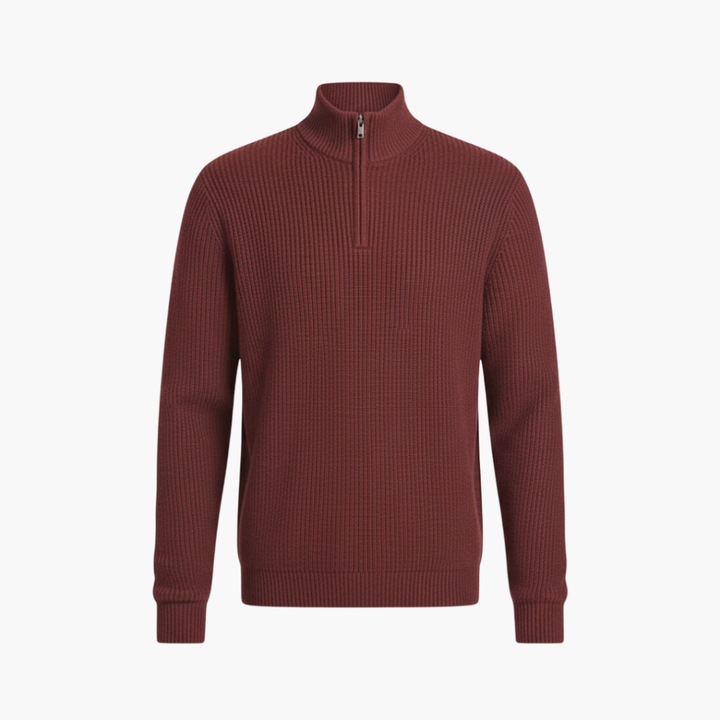 Men’s Ribbed Knit Pullover with Half-Zip Neckline