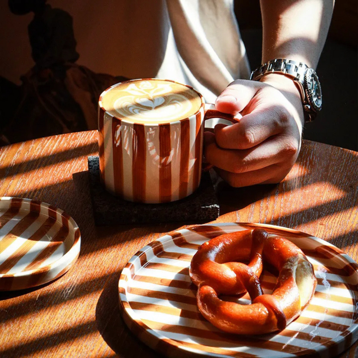 RetroChic Ceramic Coffee Set | Hand-Painted Cup and Saucer for Sophisticated Drink Moments