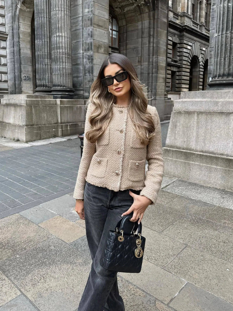 Elegant Cropped Tweed Jacket for Women Timeless Sophistication with a Modern Twist