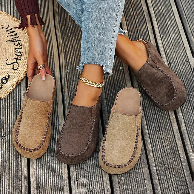 Leather Slip-On Orthopaedic Sandals with Suede-Like Soft Upper and Flat Sole