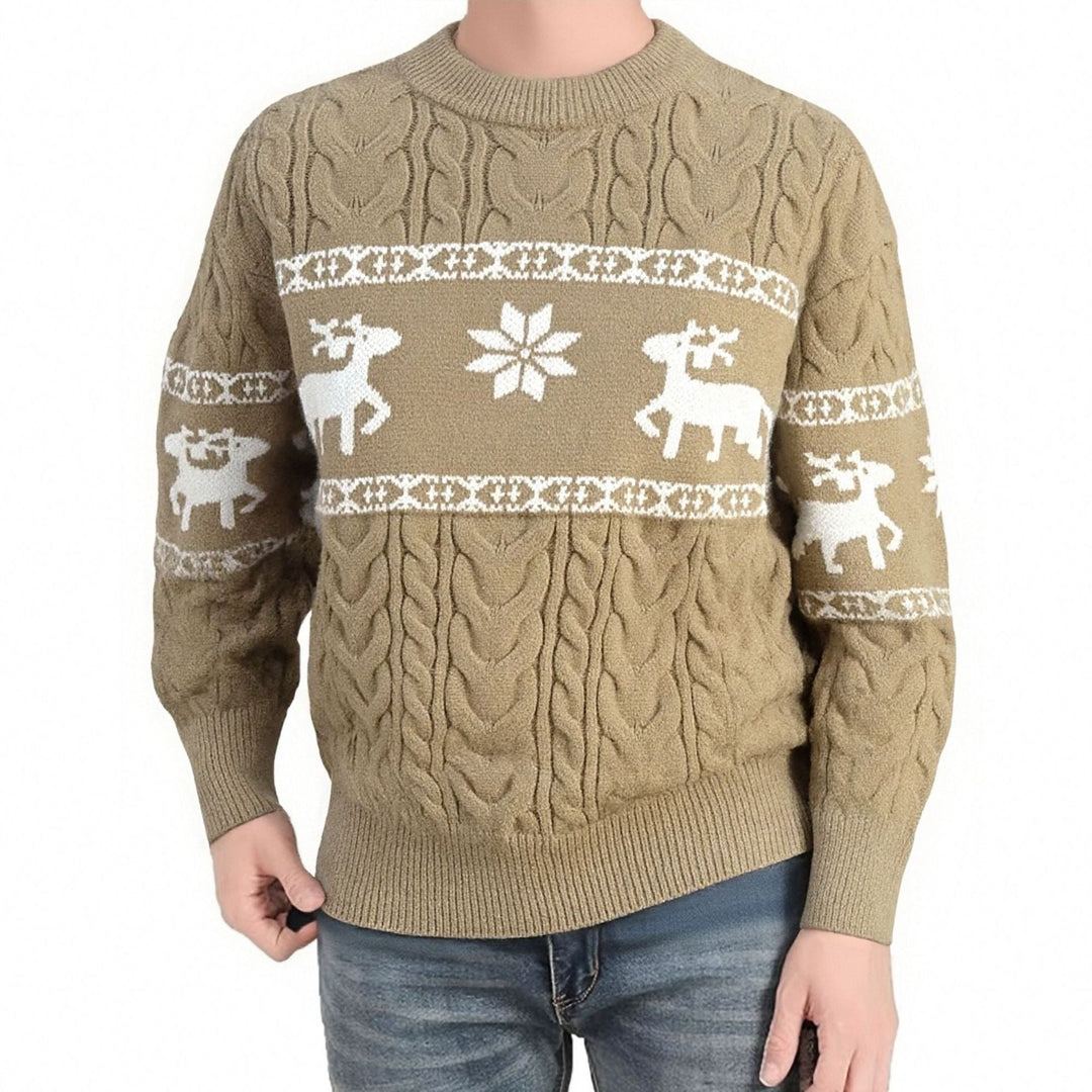 Men's naff Christmas jumper with reindeer, knitted jacquard with crew neck