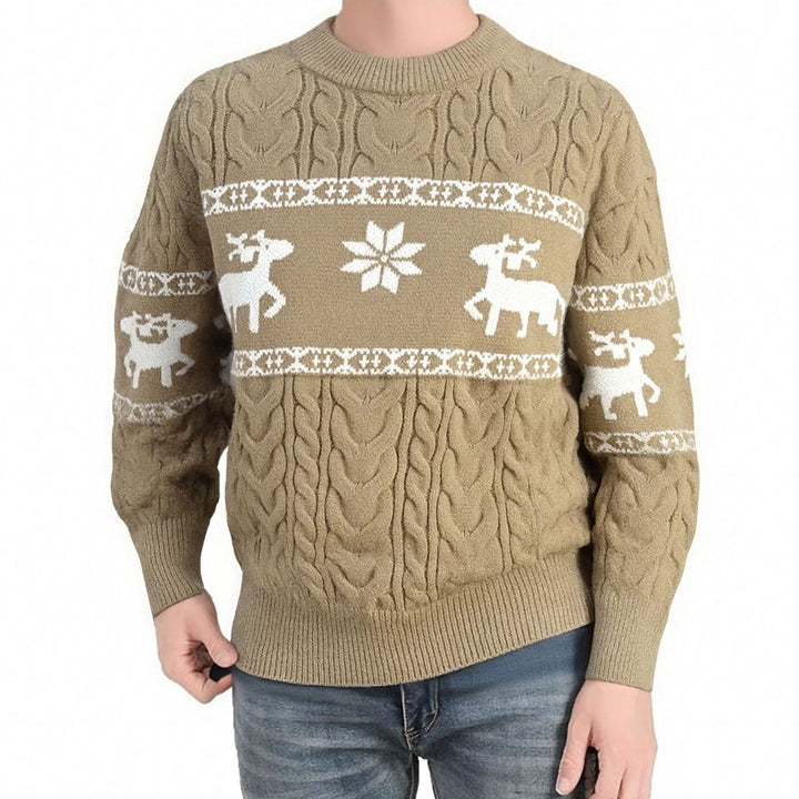 Men's naff Christmas jumper with reindeer, knitted jacquard with crew neck