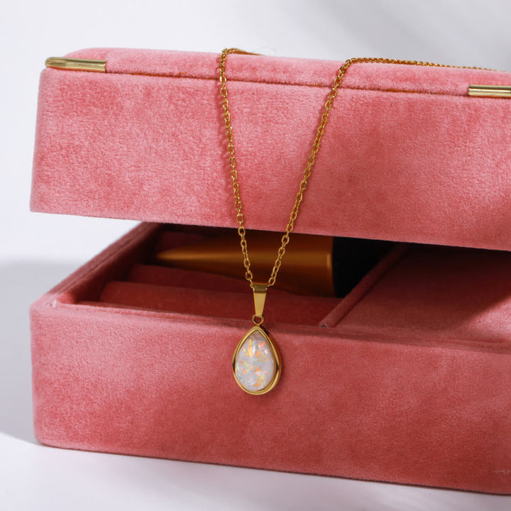 18K Natural Opal Teardrop Pendant Necklace - Eloise