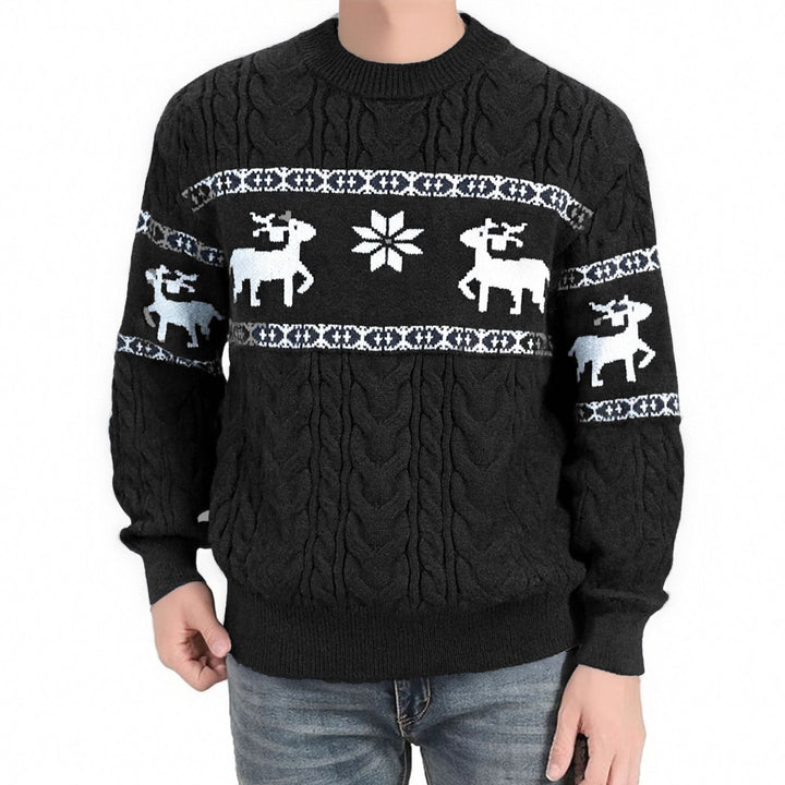 Men's naff Christmas jumper with reindeer, knitted jacquard with crew neck