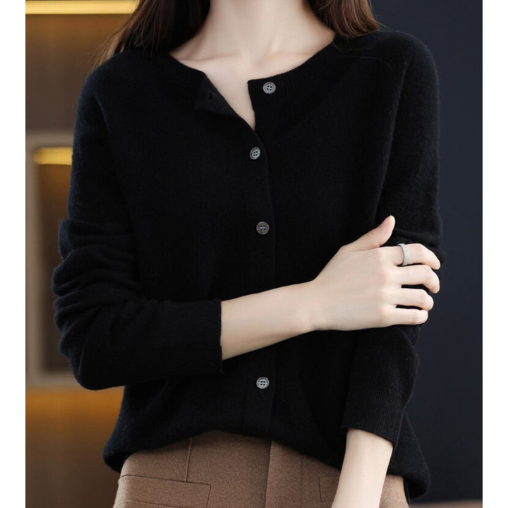 Women's Merino Wool and Cashmere Cardigan – Elegant Crew-Neck Winter Knit