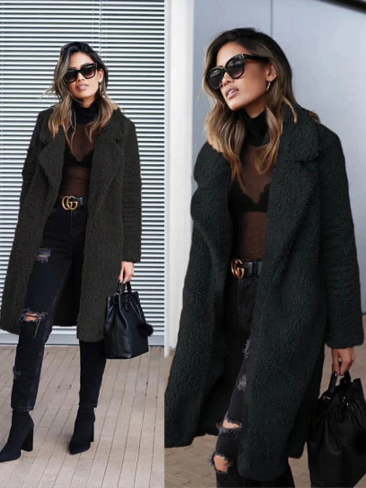 Trendy Warm Long Teddy Coat for Women - Isla