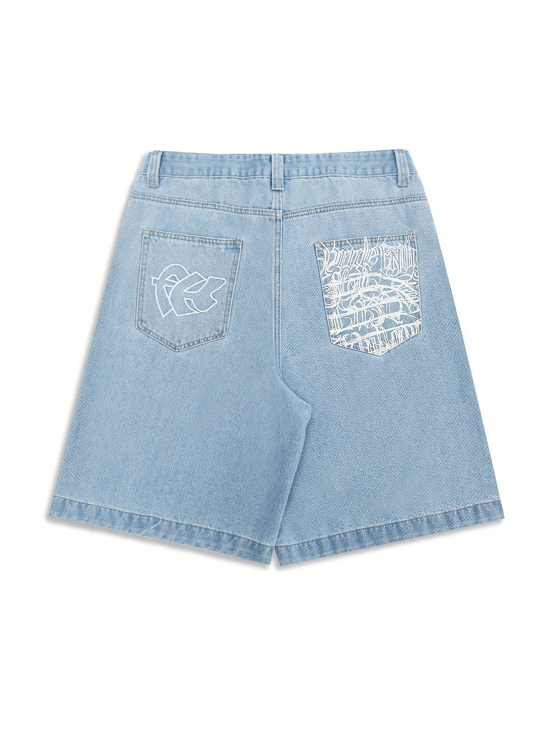 Casual Denim Bermuda Shorts – Loose Fit with Elegant Floral Embroidery