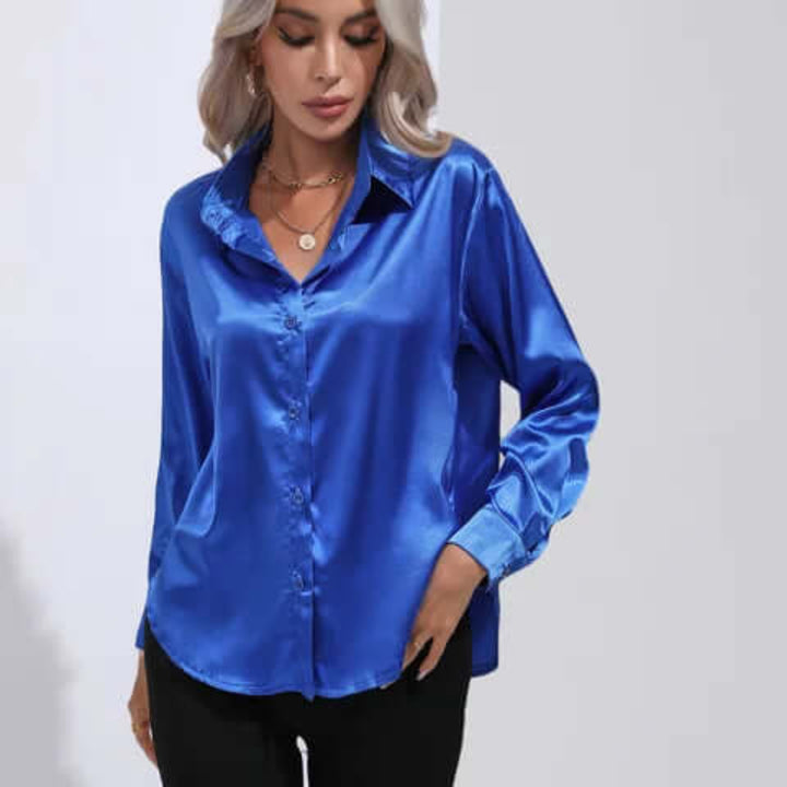 Women's Satin Loose Fit Long Sleeve Blouse