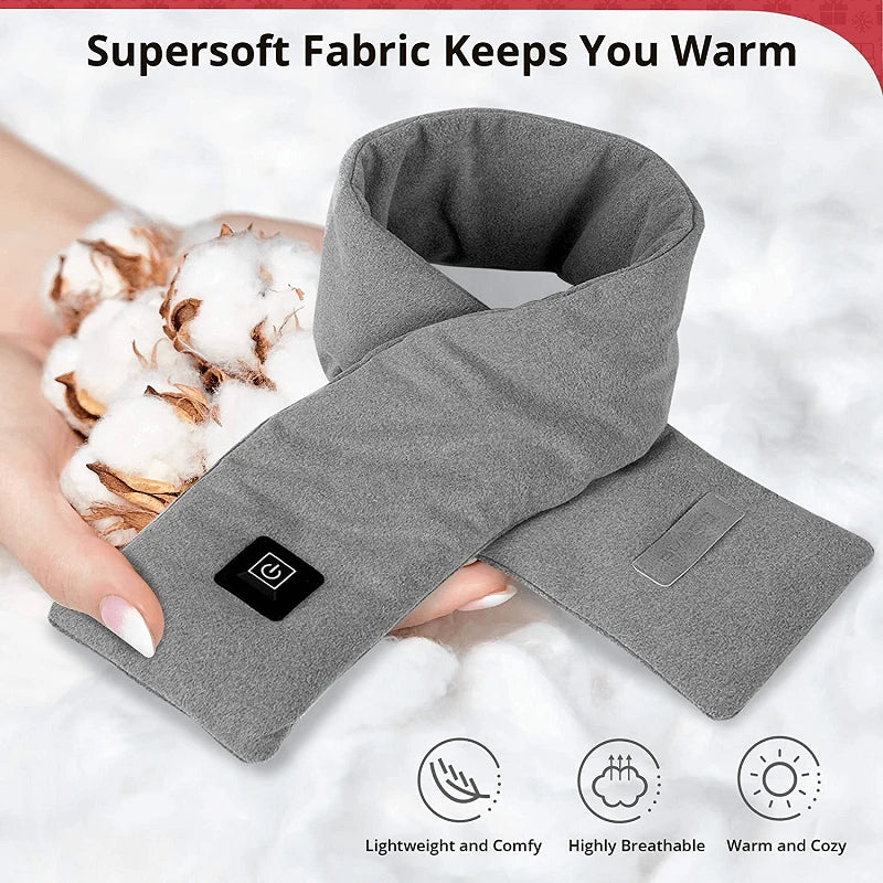 Heated scarf in soft fleece with three heat settings