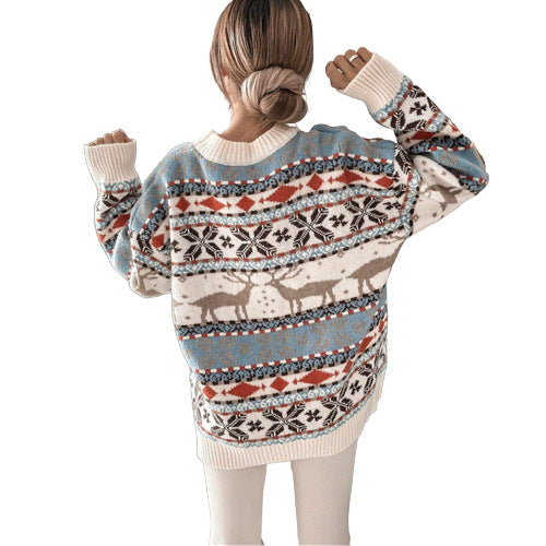 Women's Christmas jumper with jacquard pattern and round neck, relaxed fit