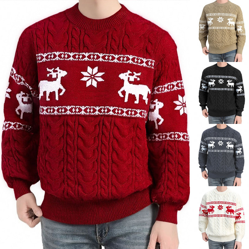 Men's naff Christmas jumper with reindeer, knitted jacquard with crew neck