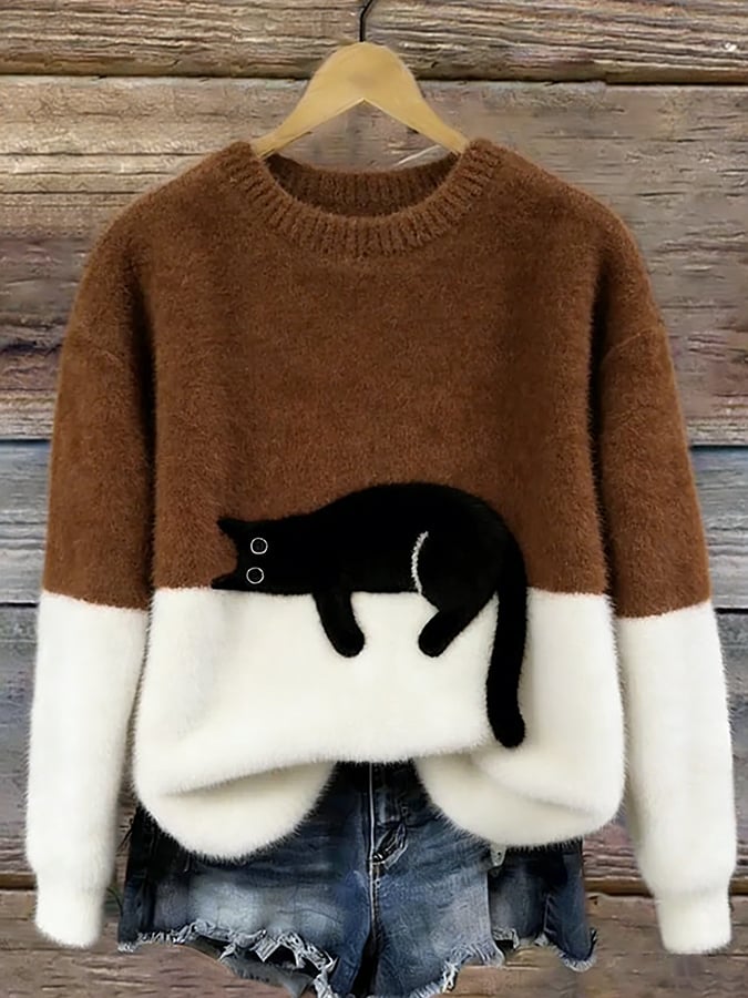 Oversized Jumper with Cat Print