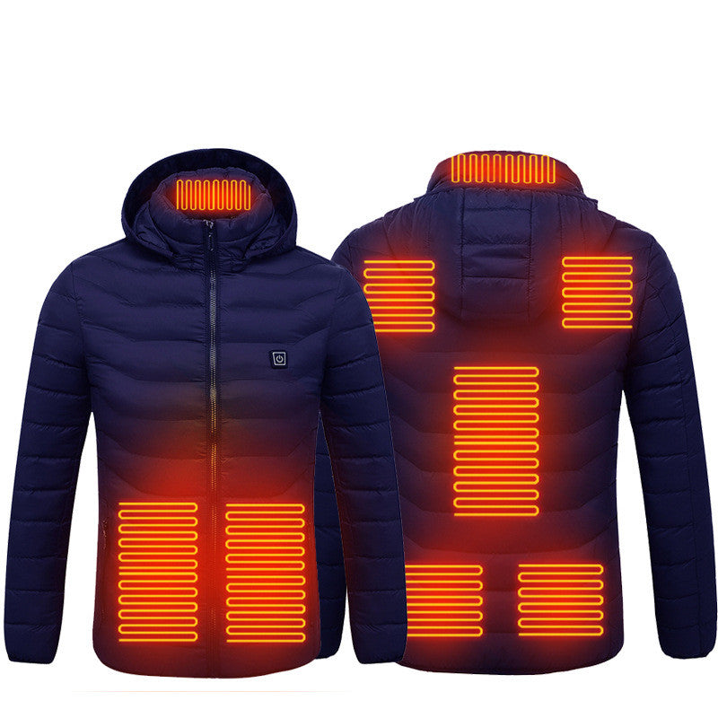 Lightweight heated men's jacket with hood and 8 heat zones