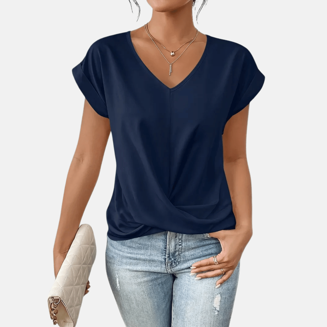 Women’s V-Neck Blouse with Draped Hem