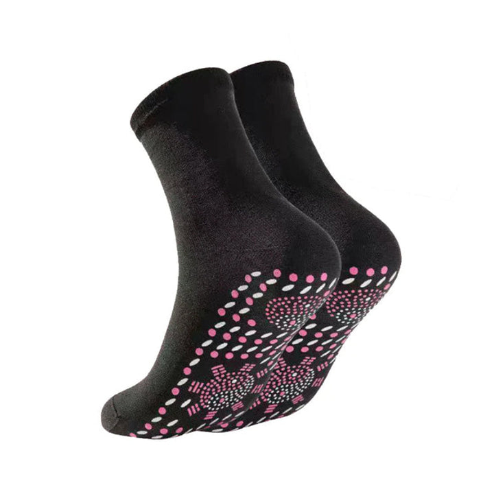 Self-heating socks with tourmaline and acupressure nubs