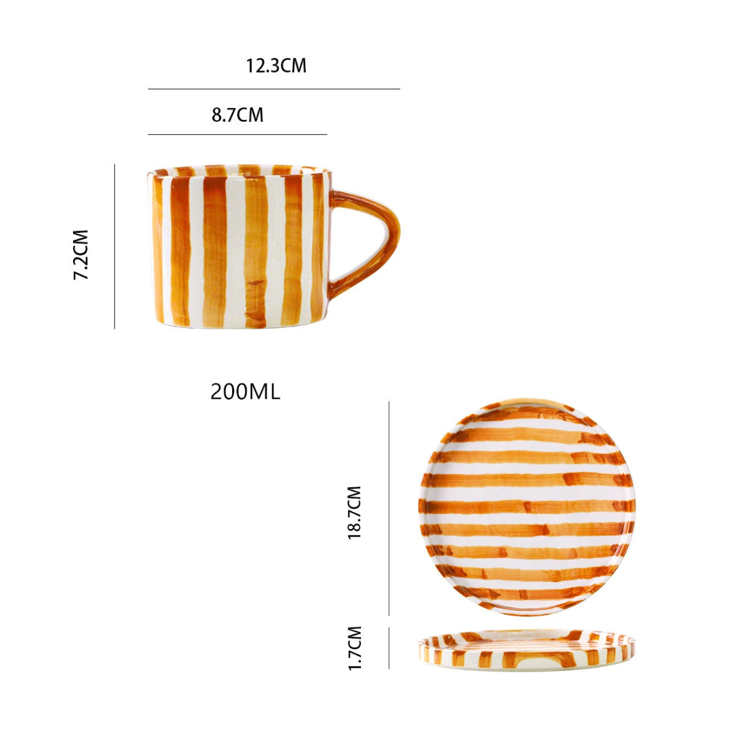 RetroChic Ceramic Coffee Set | Hand-Painted Cup and Saucer for Sophisticated Drink Moments