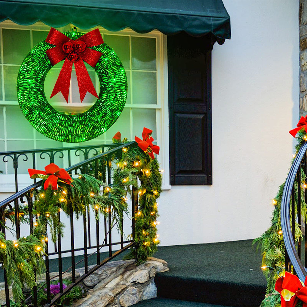 Light-up Christmas wreath with large red bow, 50 cm