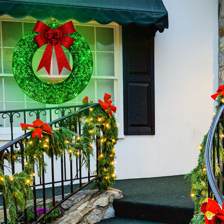 Light-up Christmas wreath with large red bow, 50 cm
