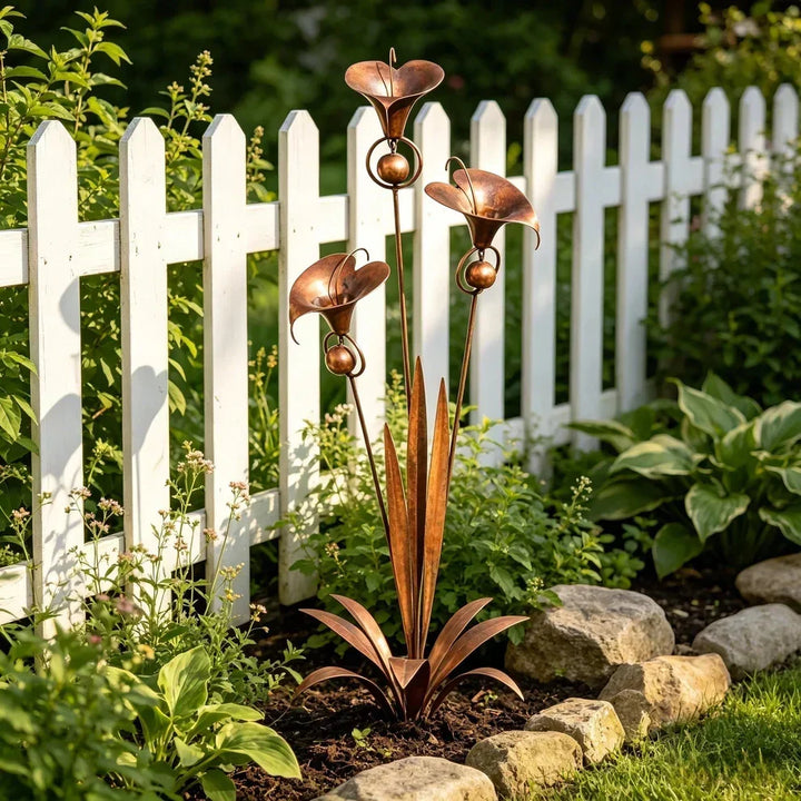 Copper flower garden stake