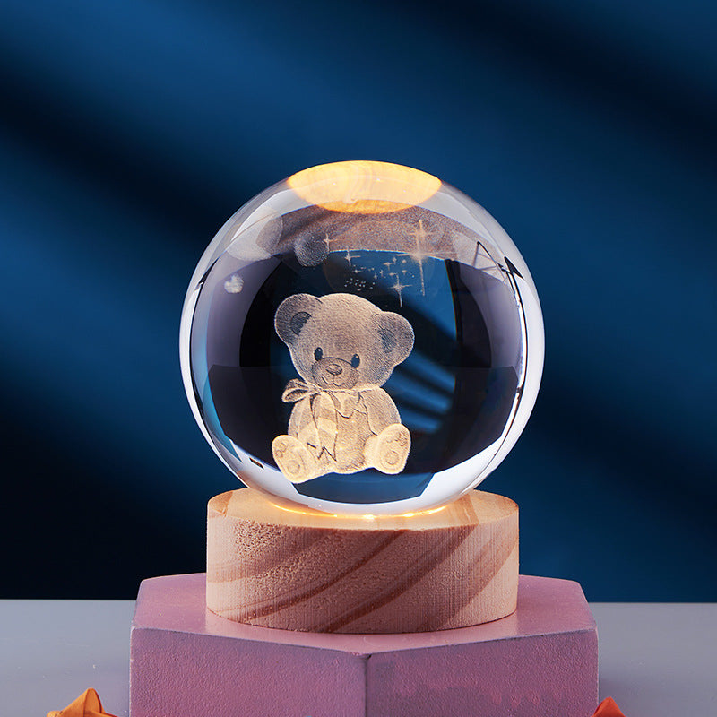 Crystal ball with 3D engraving, standalone or with light base