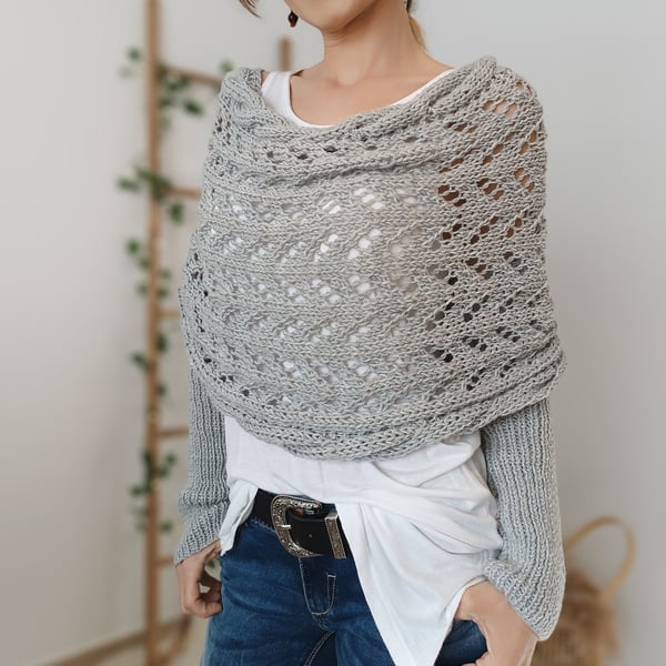 Wrap Scarf with Double Sleeves - Warm Knitted Scarf with Built-In Sleeves