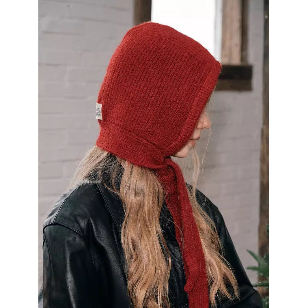 Knitted balaclava with ear warmers – retro, in a wool blend