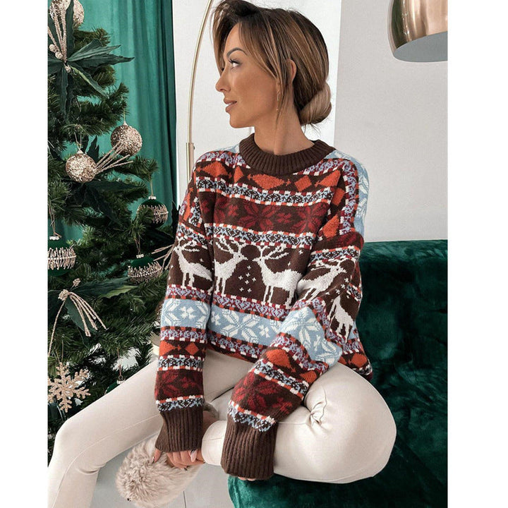 Women's Christmas jumper with jacquard pattern and round neck, relaxed fit