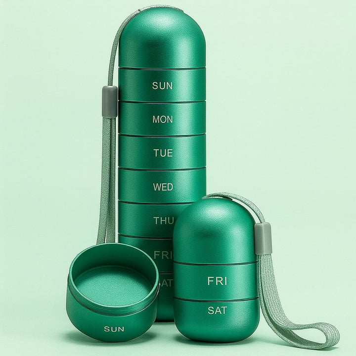 Aluminium pill box with 7 compartments | Compact, shock-resistant travel container